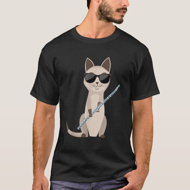 T-shirt Funny Cat Wearing Sunglasses Playing Flute Flutist (Devant)