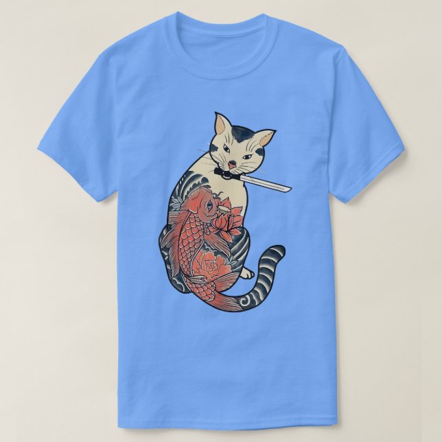 T-shirt Funny Cats chat japonais Samurai Cat japonais Art  (Design devant)