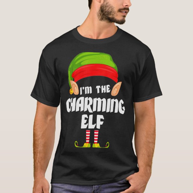T-shirt Funny Charming Elf Matching Family Group Pj Christ (Devant)
