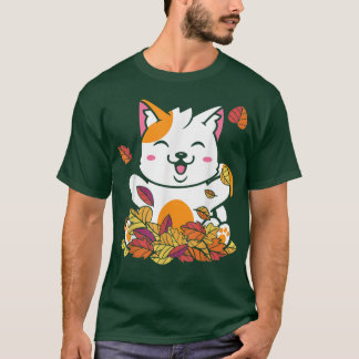 T-shirt Funny Chat Automne Feuilles Style Vintage Pet Kit