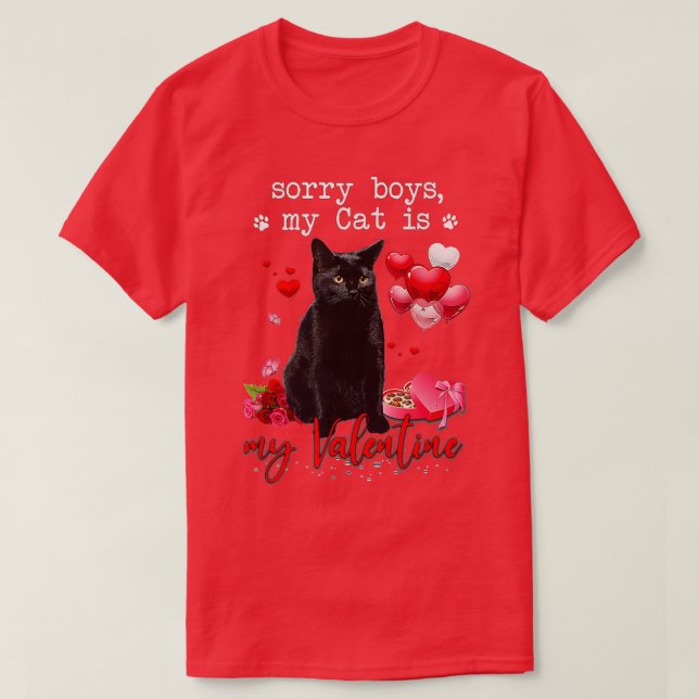 T-shirt Funny Chat Noir Désolé Garçon Mon Chat Est Mon Val (Design devant)