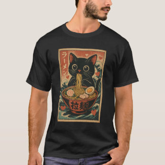 T-shirt Funny Chat Ramen Graphic Tee Japonais Kawaii Anime