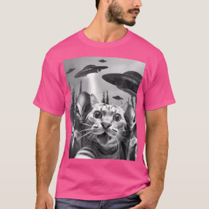 T-shirt Funny Chat Selfie Avec Ufos Peace Sign Alien Chat 