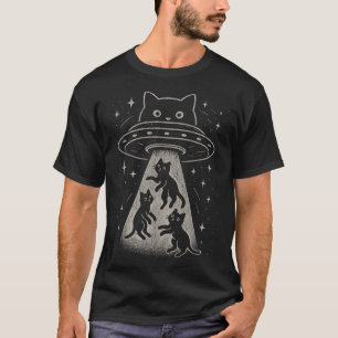 T-shirt Funny Chat Ufo Cute Kitty Espace Alien Aes