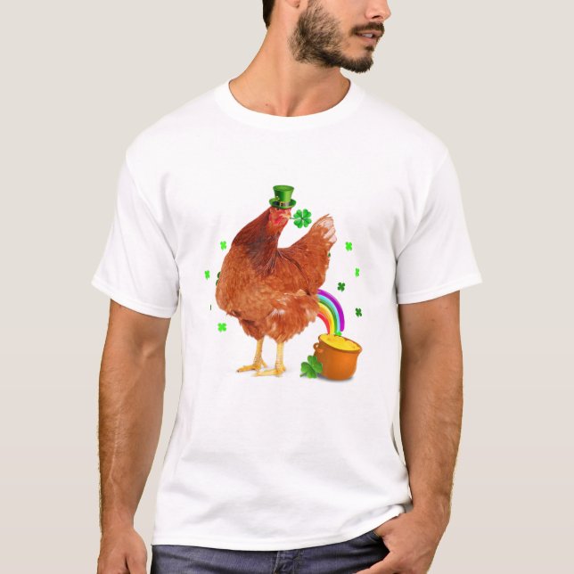 T-shirt Funny Chicken Leprechaun Hat St (Devant)