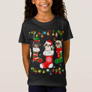 T-Shirt Funny Chih Tzu Chien Lumières de Noël Chien Chien 