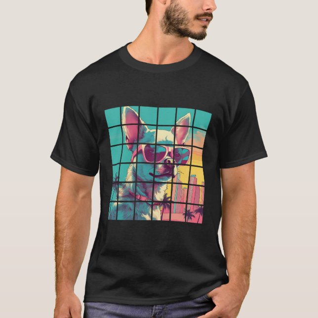 T-shirt Funny Chihuahua Chien Cool Synthwave Graphique (Devant)