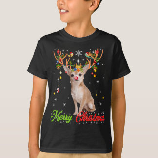 T-shirt Funny Chihuahua Chig with Antlers Joyeux Noël X