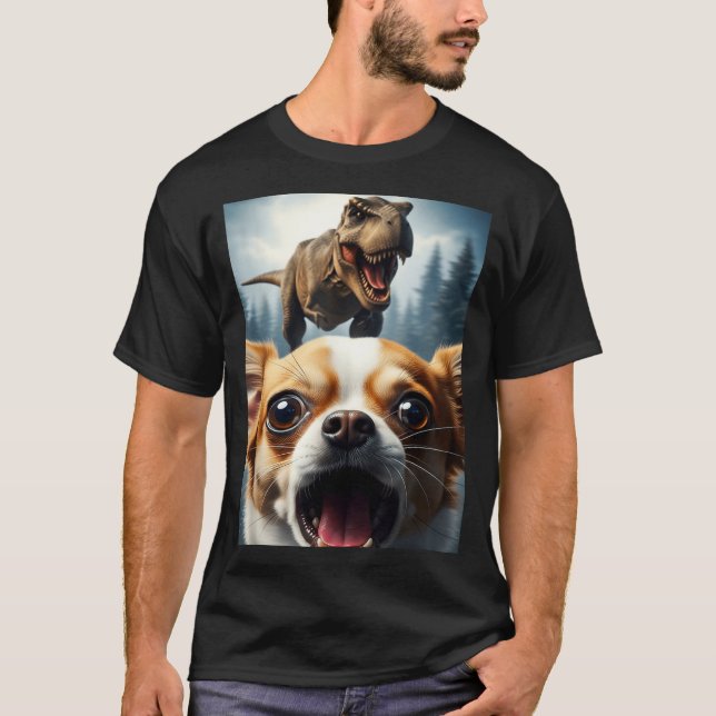 T-shirt Funny Chihuahua Dog Selfie With T-rex Women Men Ki (Devant)
