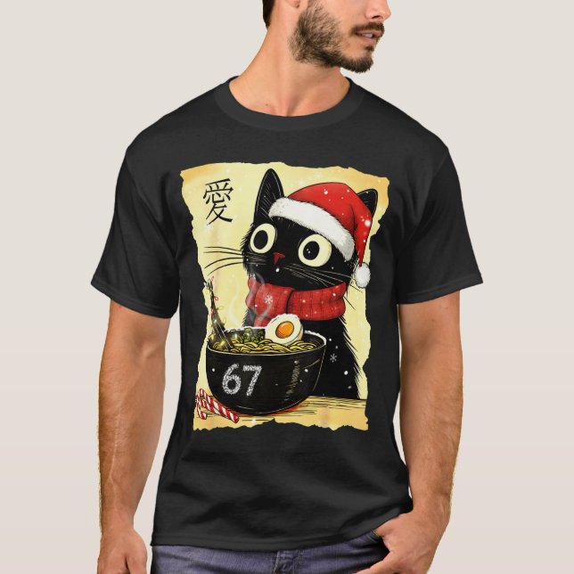 T-shirt Funny Christmas 67 Six Seven Cat Ramen Japanese Ka (Devant)