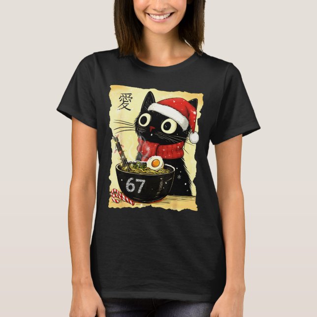 T-shirt Funny Christmas 67 Six Seven Cat Ramen Japanese Ka (Devant)