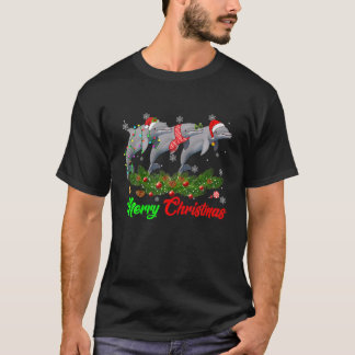 T-shirt Funny Christmas Pajama Dolphin Hat Santa Xmas Ligh