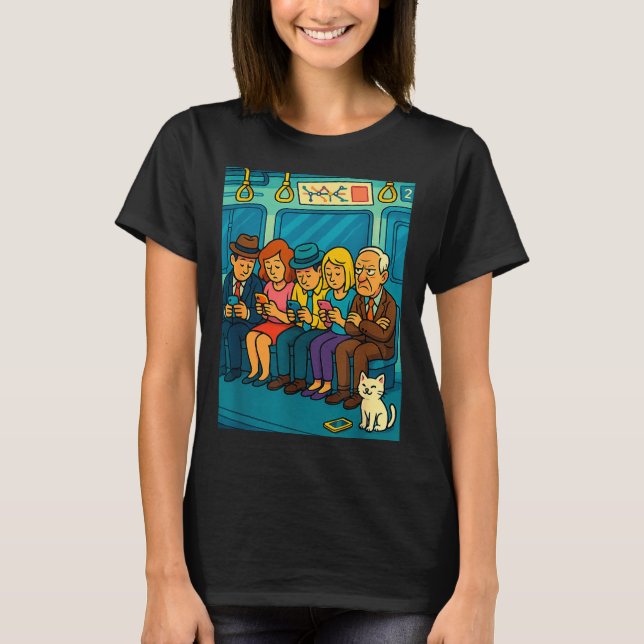 T-shirt Funny Commuter Train Digital Detox Tech Satire Gif (Devant)