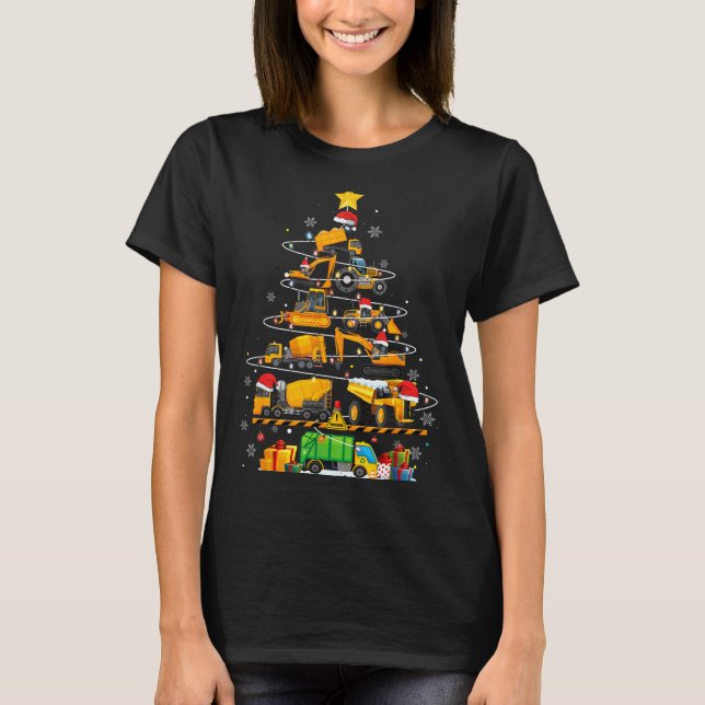 T-shirt Funny Construction Excavator Truck Christmas Tree  (Devant)