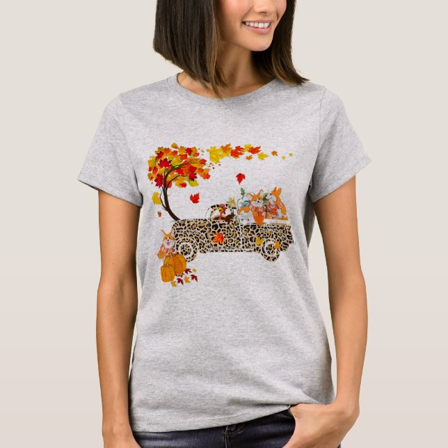 T-shirt Funny Corgi équitation Leopard Plaid Camion (Devant)