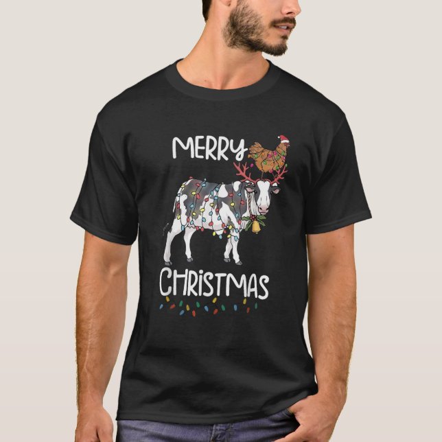 T-shirt Funny Cow Chicken Farm tenue de Noël pour fermier (Devant)