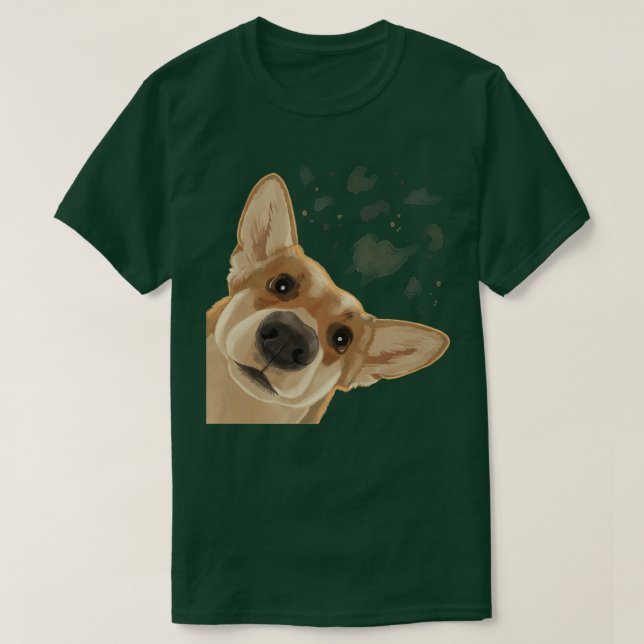T-shirt Funny Curieux Chien Gallois Corgi  (Design devant)