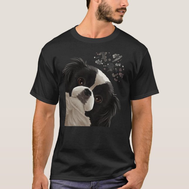 T-shirt Funny Curious Dog Japanese Chin (Devant)