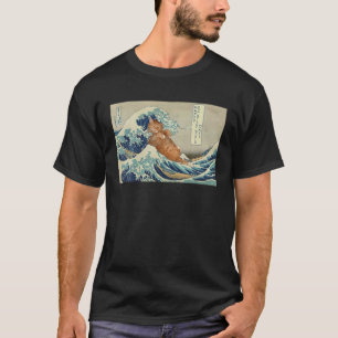 T-shirt Funny Cute Cat Art La grande vague Kanagawa Japane