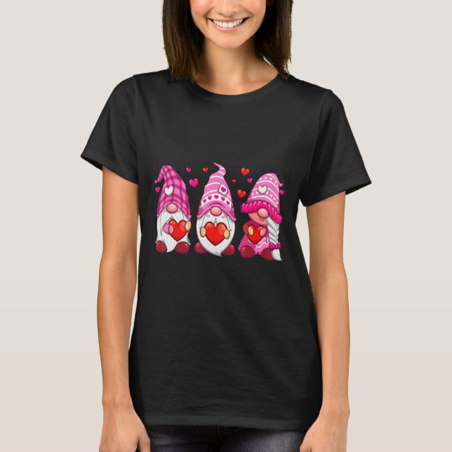 T-shirt Funny Cute Three Gnomies Nk Hearts Matching Vale  (Devant)