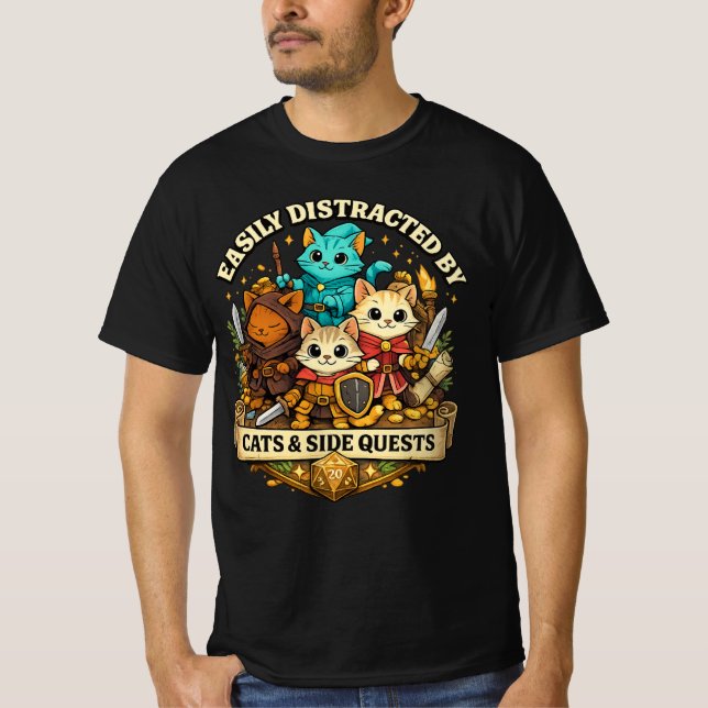 T-shirt Funny D&D Cat Shirt – Easily Distracted by Cats an (Devant)