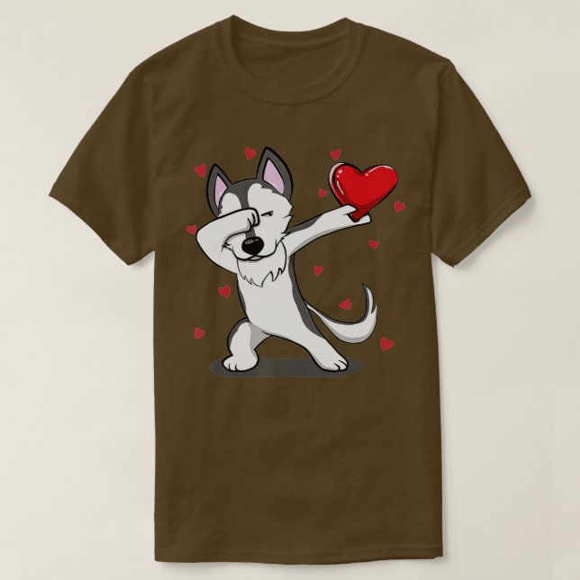 T-shirt Funny Dabbing Husky Heart Valentine (Design devant)