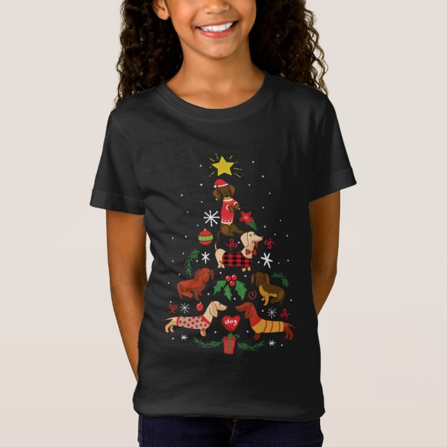 T-Shirt Funny Dachshund Christmas Tree (Devant)