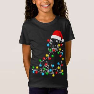 T-Shirt Funny Dachshund Feux de Noël Lumières Chien Dirigé