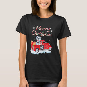 T-shirt Funny Dalmatien Chien Snowflakes Camion Rouge Noël