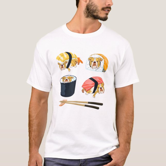 T-shirt Funny de Bulldog anglais sushi (Devant)