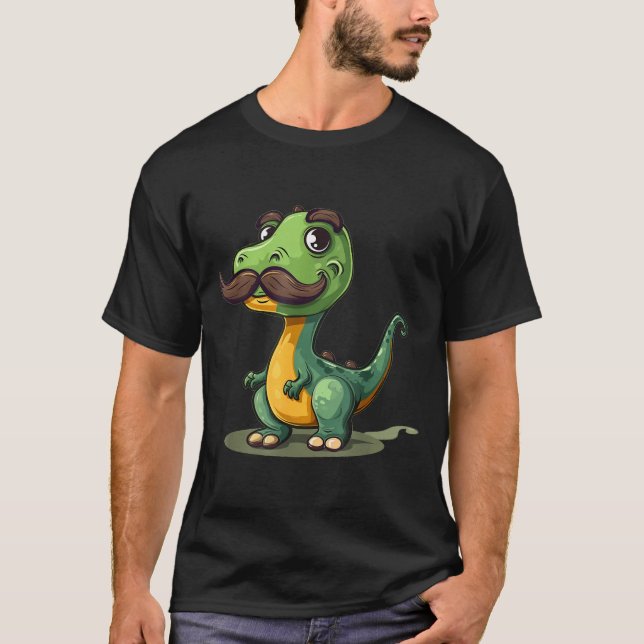T-shirt Funny Dinosaur With Mustache Beard For Adults And  (Devant)