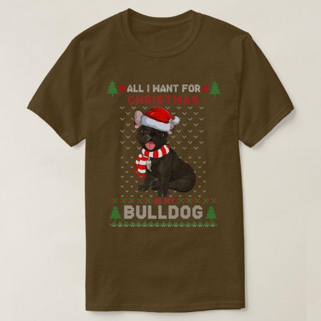 T-shirt Funny Dog fans Cute Bulldog Santa Hat (Design devant)