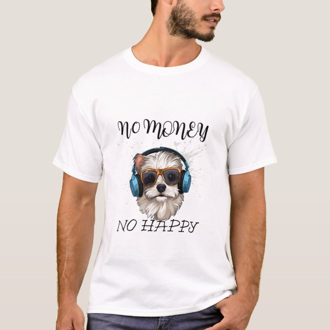 T-shirt funny dog T-shirt- Cute puppy with headphonees (Devant)