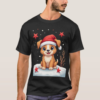 T-shirt Funny Dog with Christmas Stars for Festive Season 