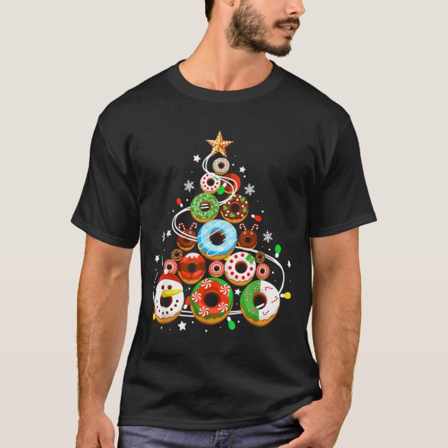 T-shirt Funny Donuts Christmas Tree Lights Xmas Pjs Boys K (Devant)