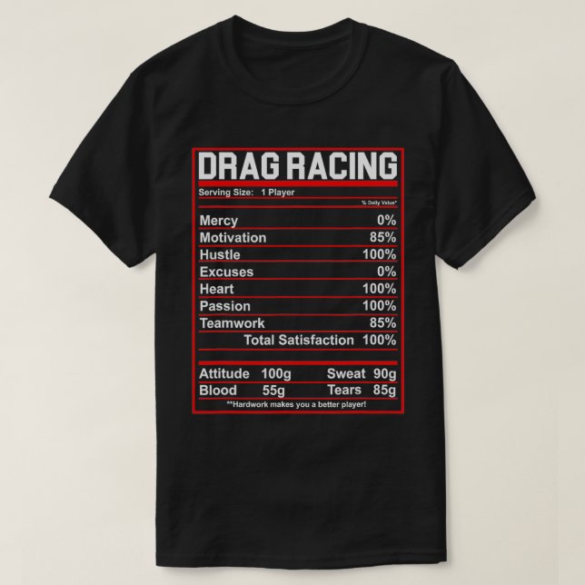 T-shirt Funny Drag Racing Nutrition Facts Lover (Design devant)