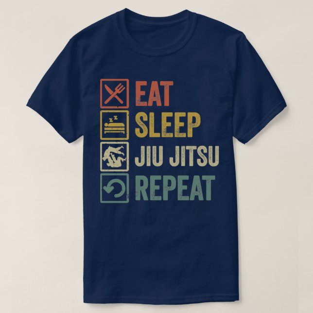 T-shirt Funny Eat Sleep Jiu jitsu Repeat Distressed Retro  (Design devant)