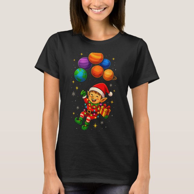 T-shirt Funny Elf Astronaut With Planets Christmas Pjs For (Devant)
