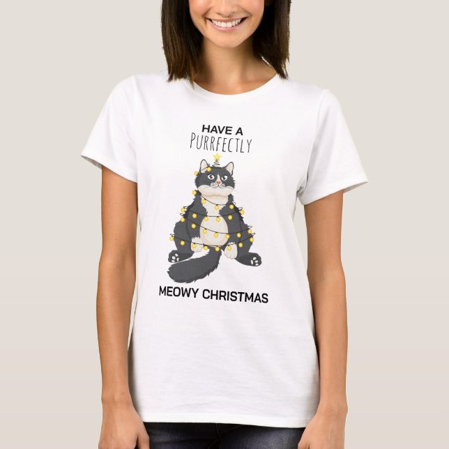 T-shirt Funny Festive Christmas Cat Minimal Animal Lover (Devant)