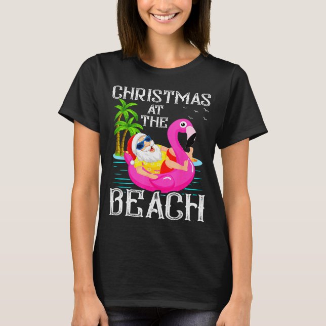 T-shirt Funny Flamingo Float Santa Claus Christmas At The  (Devant)