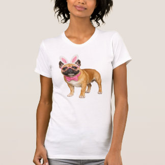 T-shirt Funny French Bulldog Easter Bunny Ears Pink Glasse