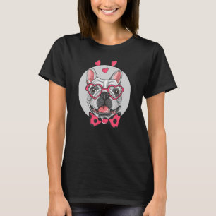 T-shirt Funny French Bulldog Hearts Frenchie Eyeglasses Bo