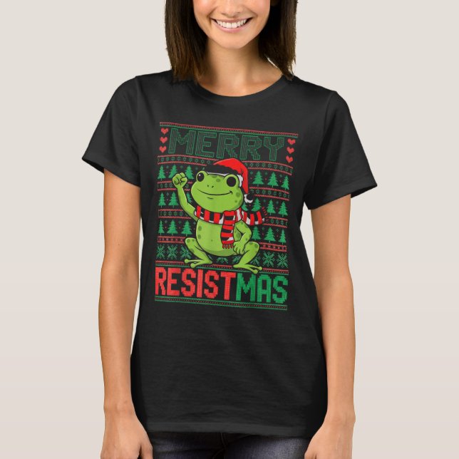 T-shirt Funny Frog Retro Merry Resistmas Litical Ugly Chri (Devant)