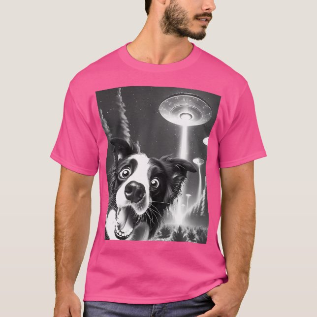 T-shirt Funny Frontière Collie Alien Ufo Prendre Un Chien  (Devant)