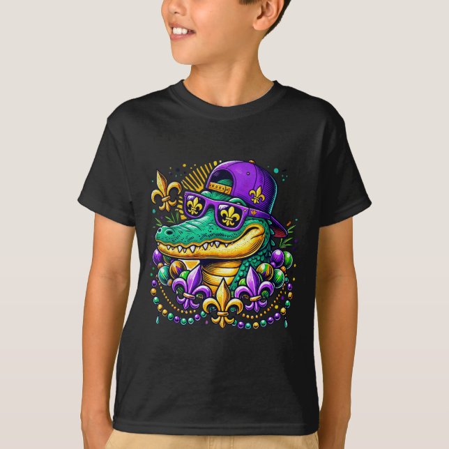 T-shirt Funny Gator Mardi Gras  (Devant)