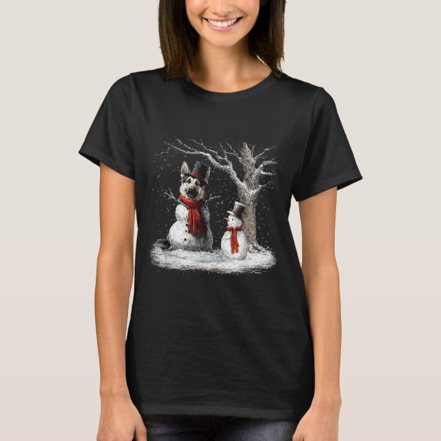 T-shirt Funny German Shepherd Dog In The Snow Tree Christm (Devant)