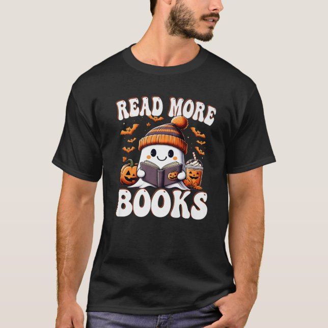 T-shirt Funny Ghost Lire plus Livres Funny Teacher Hallowe (Devant)