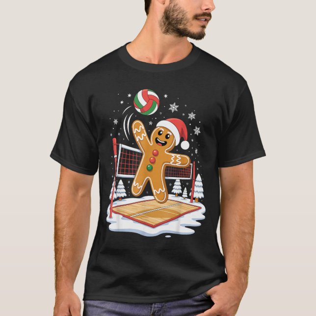 T-shirt Funny Gingerbread Volleyball Player Christmas  (Devant)