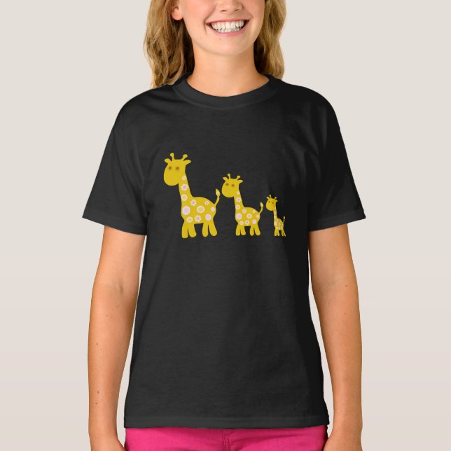 T-shirt Funny Giraffe fleurie jaune de fleurs rétro motif (Devant)