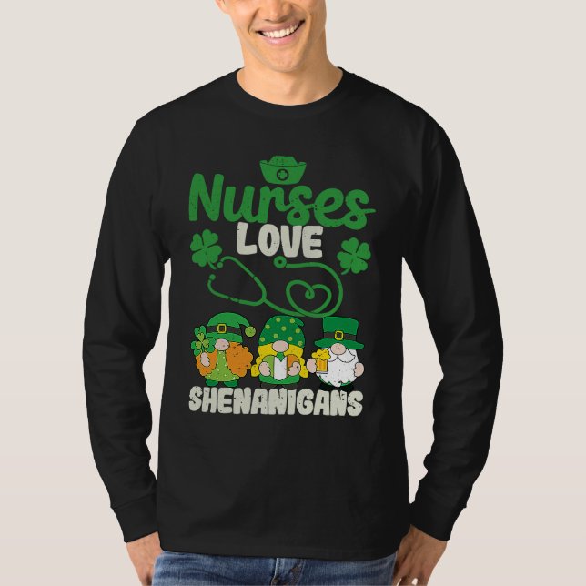 T-shirt Funny Gnomes Nurse St Patricks Day Nurses Love She (Devant)